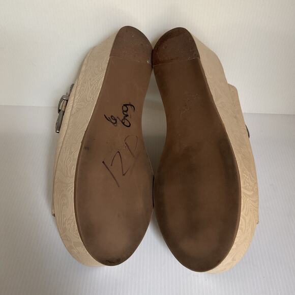 Matisse Embossed Wedge Western Sandals Leather Beige Platform Made in Brazil Sz9 - Picture 14 of 14